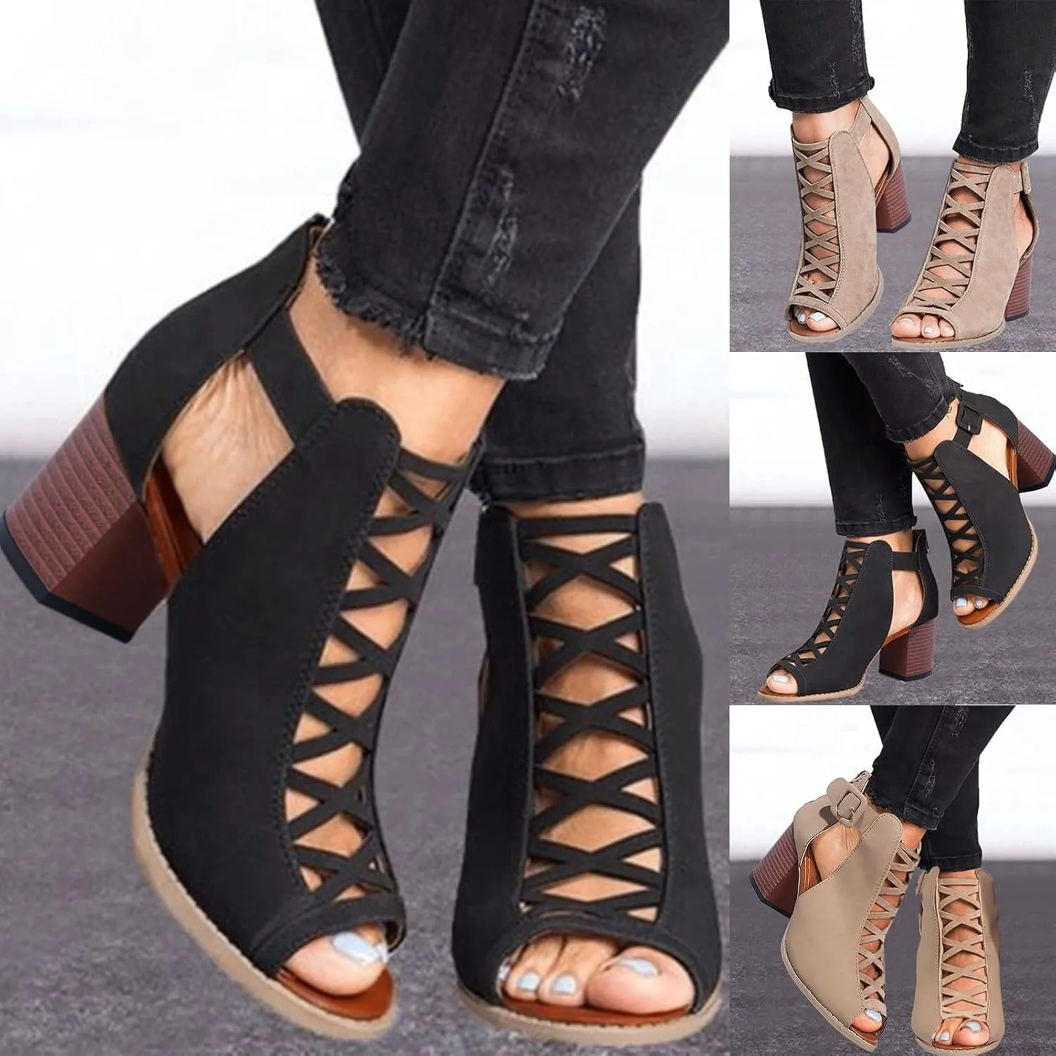 Eduavar Wedge Sandals for Women, Sandals Women Wedge Platform Sandals Zip Up Rhinestone Gladiator Flat Sandals