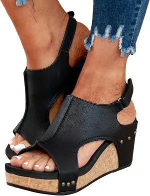 Eduavar Wedge Sandals for Women, Womens Sandals Summer Beach Sandals Floral Shoes Casual Ring Toe Flat Sandals