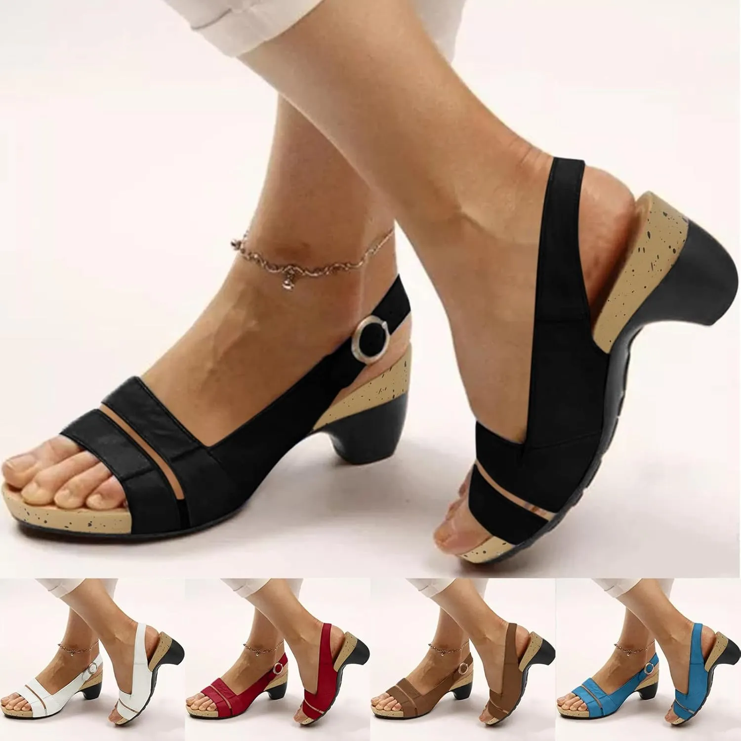 Eduavar Womens Sandals Comfortable, Womens Sandals Orthopedic Sandals Dressy Open Toe Low Heel Sandals with Ankle Strap