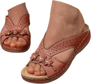 Eduavar Womens Sandals Orthopedic Slide Flat with Arch Support Lightweight Soft Comfort Summer Beach Slip On Walking Slippers