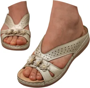 Eduavar Womens Sandals Orthopedic Slide Flat with Arch Support Lightweight Soft Comfort Summer Beach Slip On Walking Slippers
