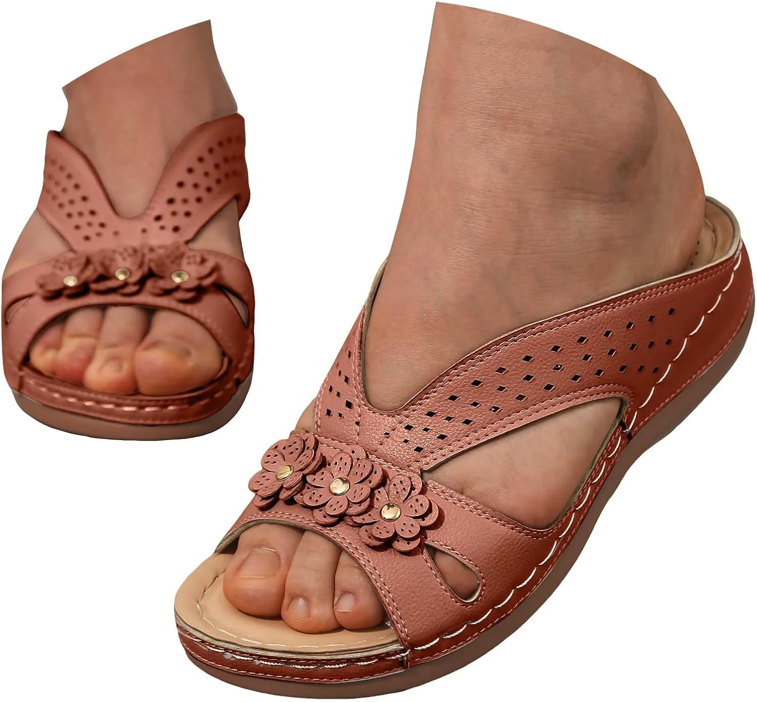 Eduavar Womens Sandals Orthopedic Slide Flat with Arch Support Lightweight Soft Comfort Summer Beach Slip On Walking Slippers