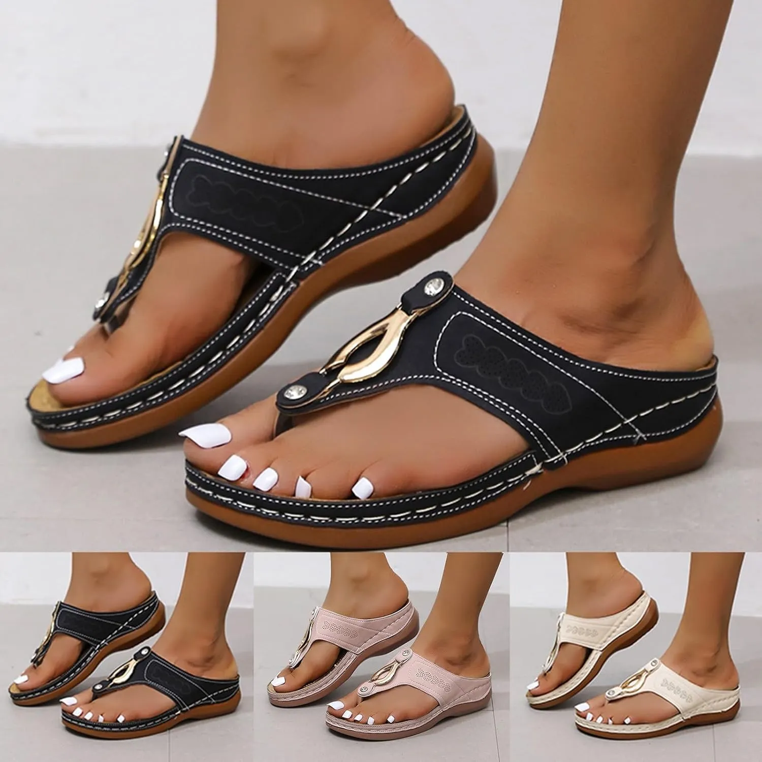 Eduavar Womens Sandals Orthotic Dressy Vintage Flip Flops Lightweight Summer Slip On Thong with Arch Support Walking Slippers