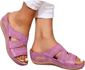 Eduavar Womens Sandals Summer Dressy Orthotic Slides Comfort Support Slip on Flip Flops Platform Sandals Yoga Mat Slippers