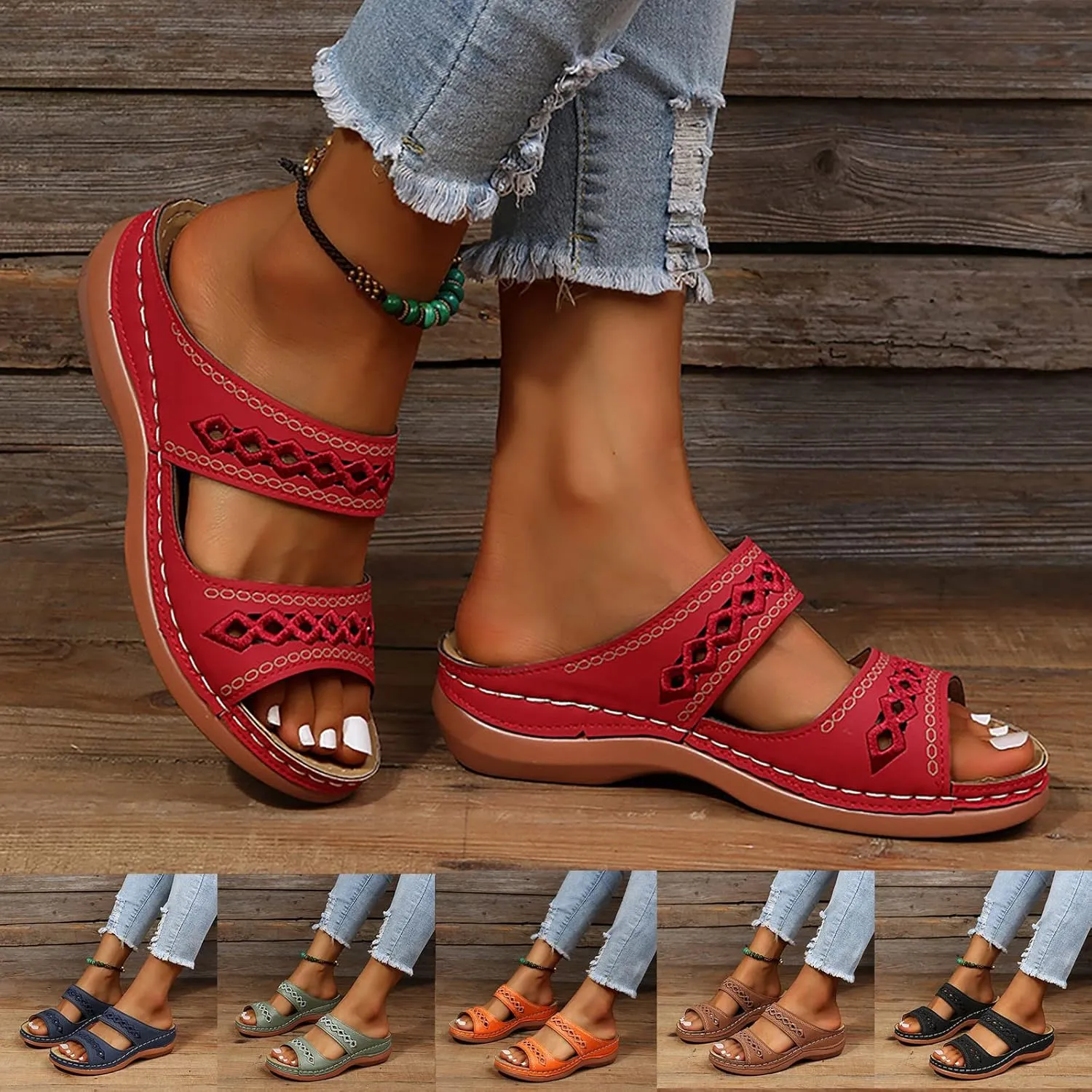 Eduavar Womens Sandals Summer Fashion Orthotic Soft Slip On Comfortable Athletic Yoga Mat Cushion Sandals Dressy Beach Shoes