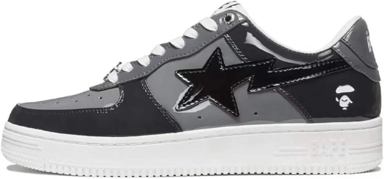 Ervkgm Sneakers for Women Men Classic Ape Head Logo Lightning Star Graphic Leather Trend Sports Shoes Low Top Skateboard Shoe