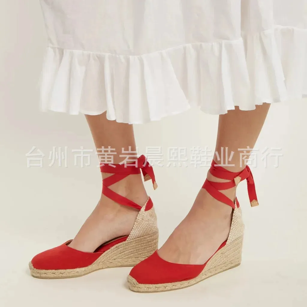Espadrille Lace Up Ankle Strap Wedge Sandals