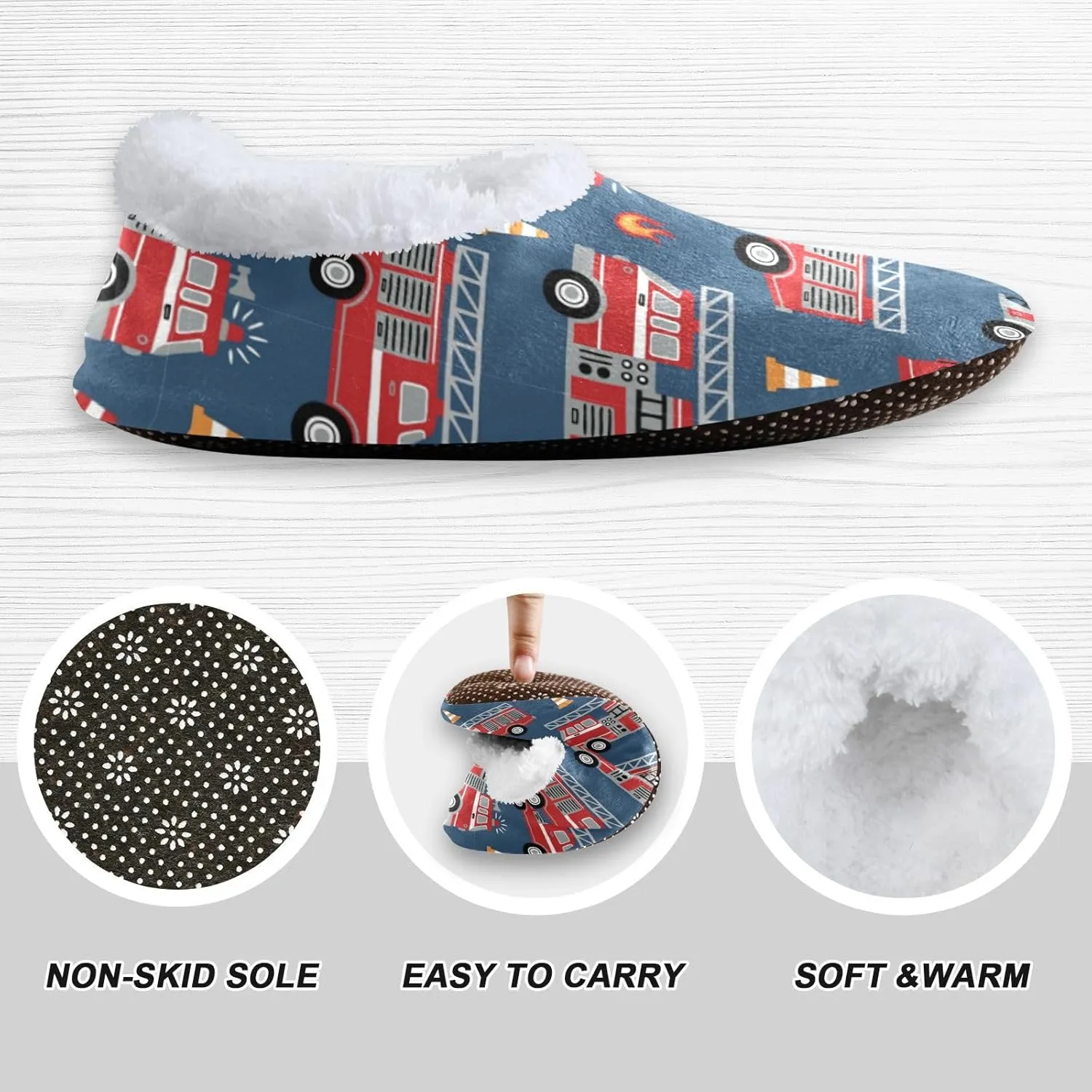 Fire Trucks Kids House Slippers Firefighter Boys Closed Back Fuzzy Feet Slippers Girls Coral Fleece Slipper Socks No Skid Warm Cozy Home Slippers For Indoor Outdoor Winter Bedroom XS