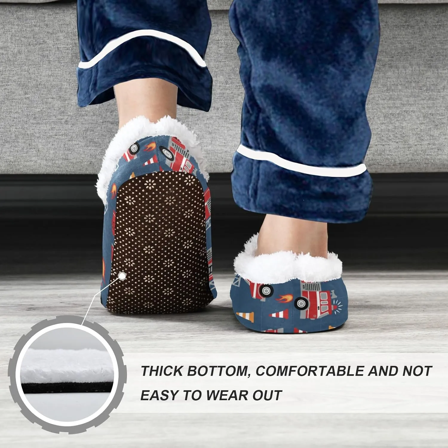 Fire Trucks Kids House Slippers Firefighter Boys Closed Back Fuzzy Feet Slippers Girls Coral Fleece Slipper Socks No Skid Warm Cozy Home Slippers For Indoor Outdoor Winter Bedroom XS