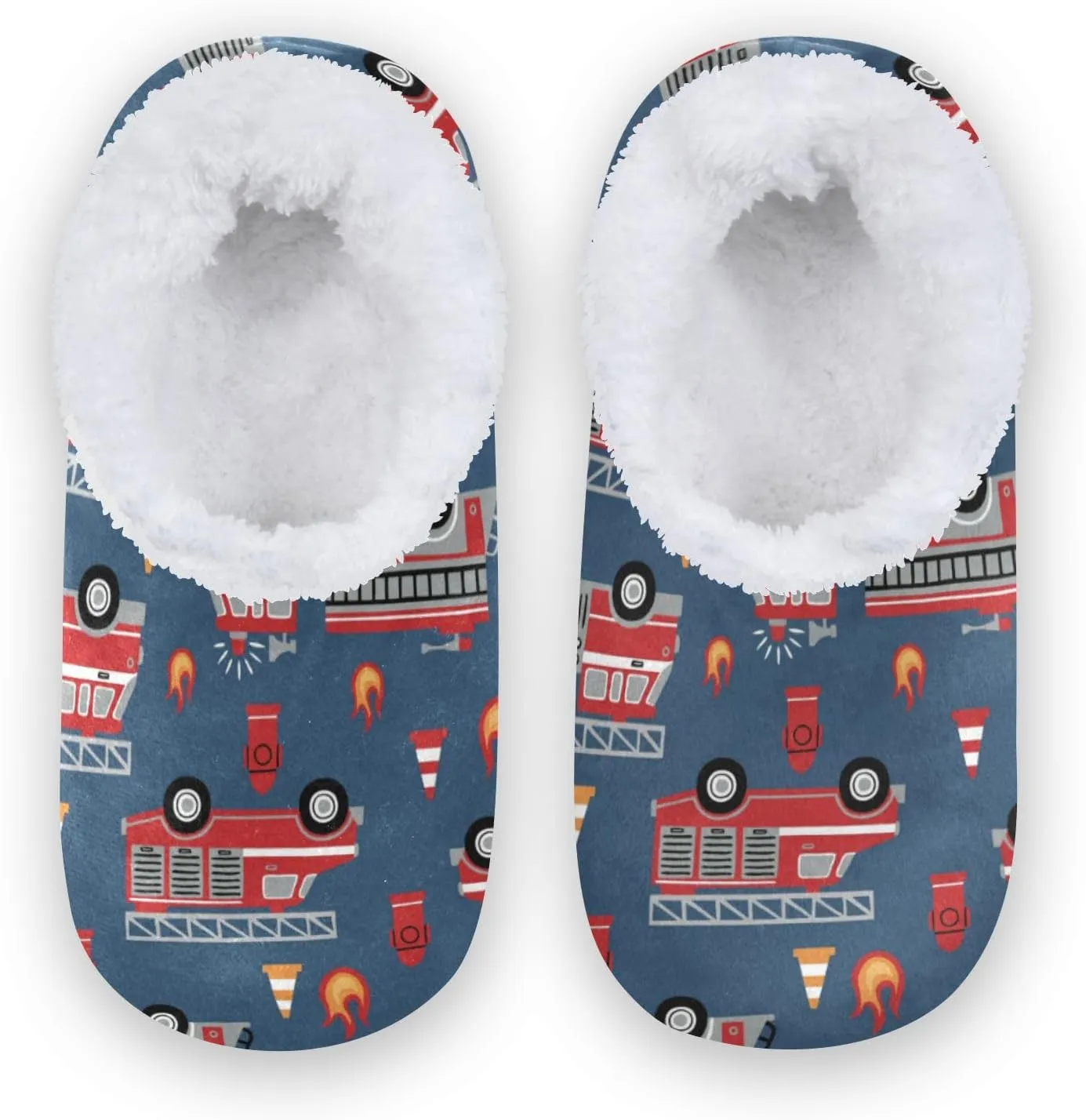 Fire Trucks Kids House Slippers Firefighter Boys Closed Back Fuzzy Feet Slippers Girls Coral Fleece Slipper Socks No Skid Warm Cozy Home Slippers For Indoor Outdoor Winter Bedroom XS