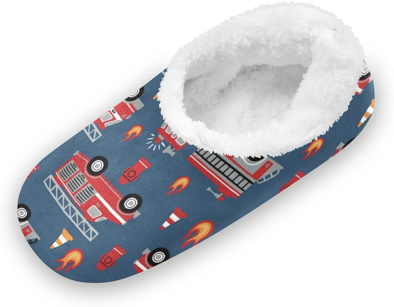 Fire Trucks Kids House Slippers Firefighter Boys Closed Back Fuzzy Feet Slippers Girls Coral Fleece Slipper Socks No Skid Warm Cozy Home Slippers For Indoor Outdoor Winter Bedroom XS