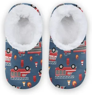 Fire Trucks Kids House Slippers Firefighter Boys Closed Back Fuzzy Feet Slippers Girls Coral Fleece Slipper Socks No Skid Warm Cozy Home Slippers For Indoor Outdoor Winter Bedroom XS