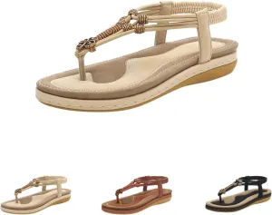 Flat Sandals for Women Dressy Fashion Comfortable Summer Beach Walking Bohemian Casual Sandals with Elastic Strap Shoes