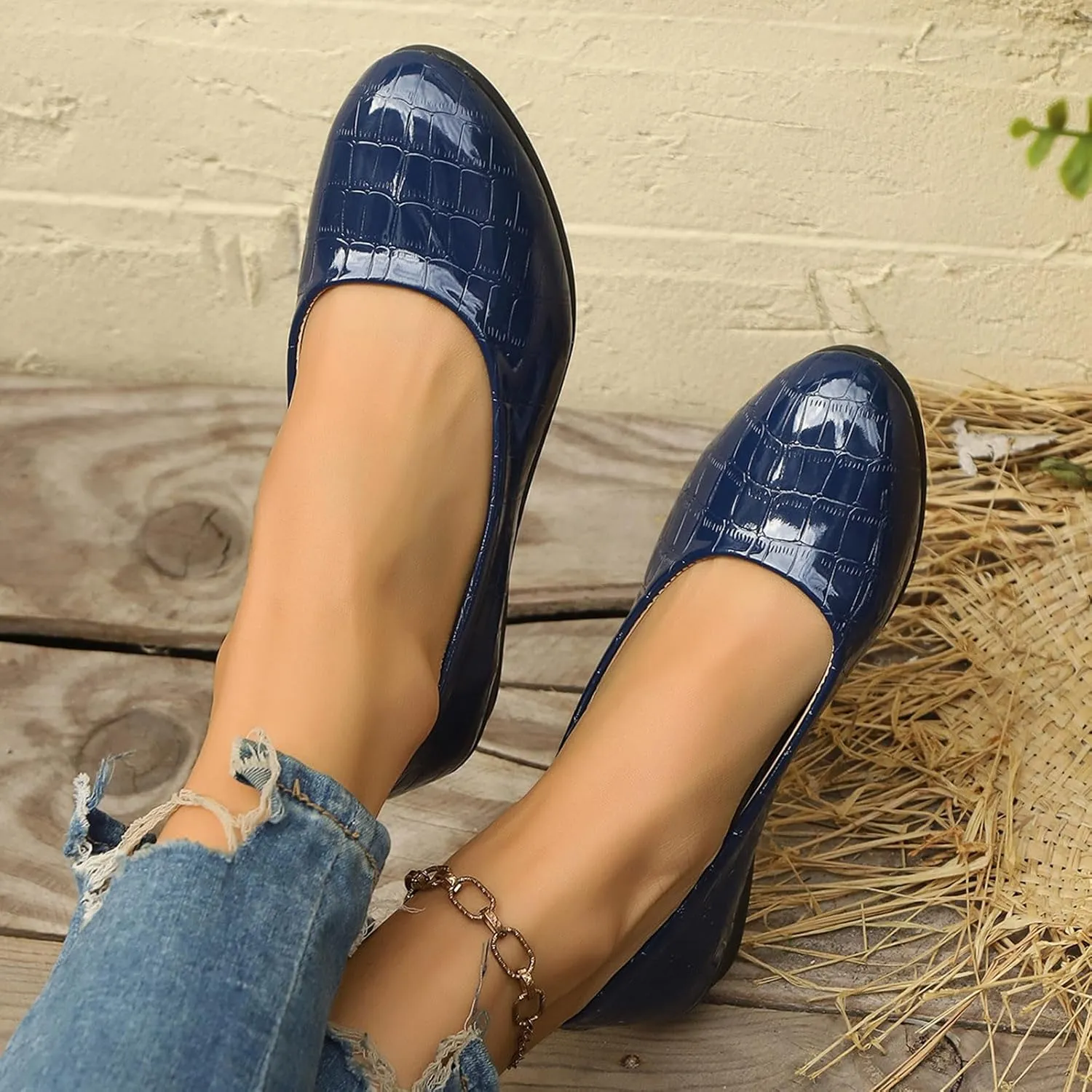Flats for Women Soft Ballet Shoes Comfortable PU Leather Dressy Flat Shoes Round Toe Slip on Walking, Driving, Work