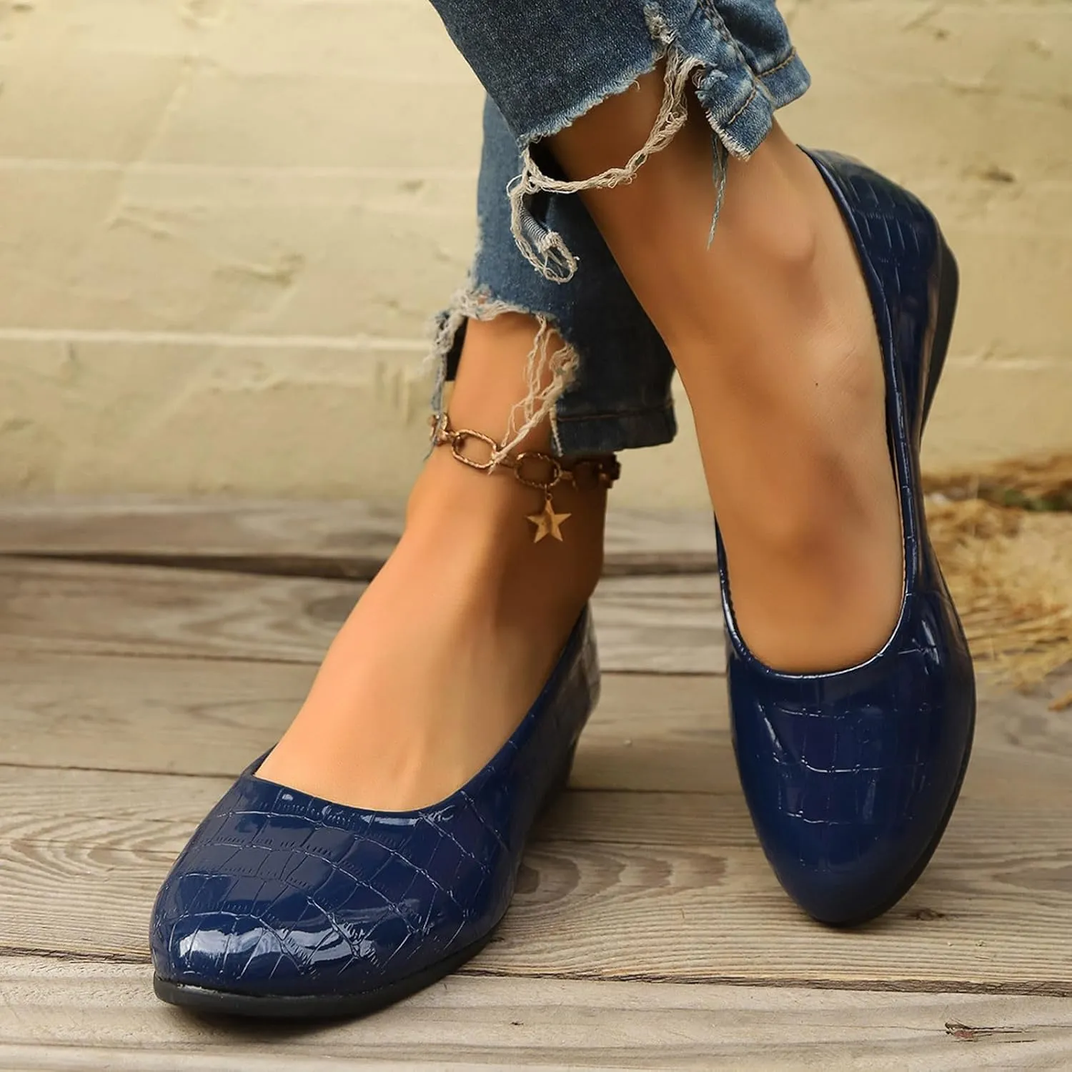 Flats for Women Soft Ballet Shoes Comfortable PU Leather Dressy Flat Shoes Round Toe Slip on Walking, Driving, Work