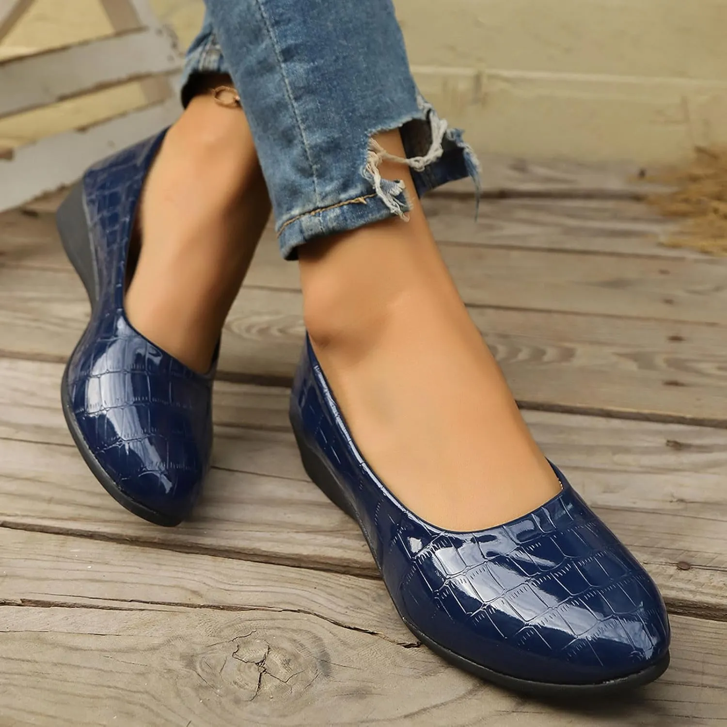 Flats for Women Soft Ballet Shoes Comfortable PU Leather Dressy Flat Shoes Round Toe Slip on Walking, Driving, Work