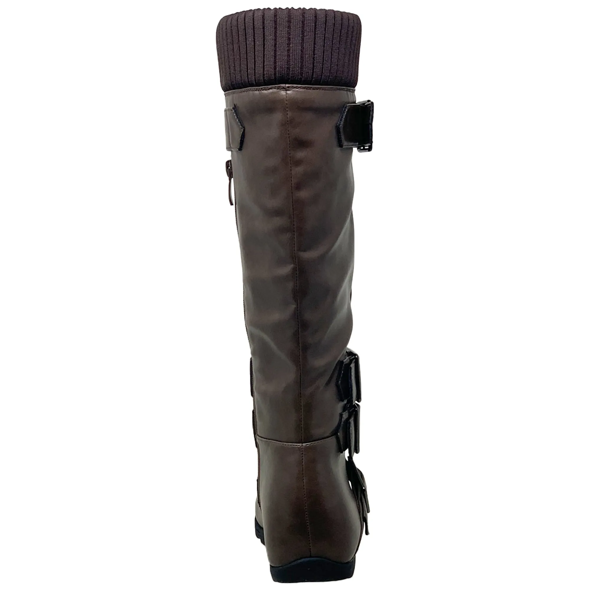 Generation Y Women's Knee High Boots Strappy Buckles Combat Taupe