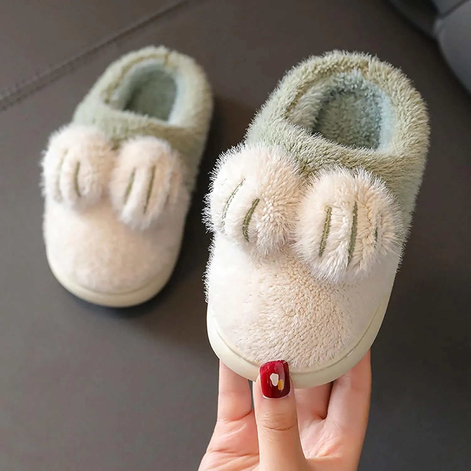 Girl's Cute House Slippers Memory Foam Indoor Slippers Comfy Fuzzy Indoor Slip On Slippers Boys Bedroom Shoes (Green, 2.5-3 Years Toddler)