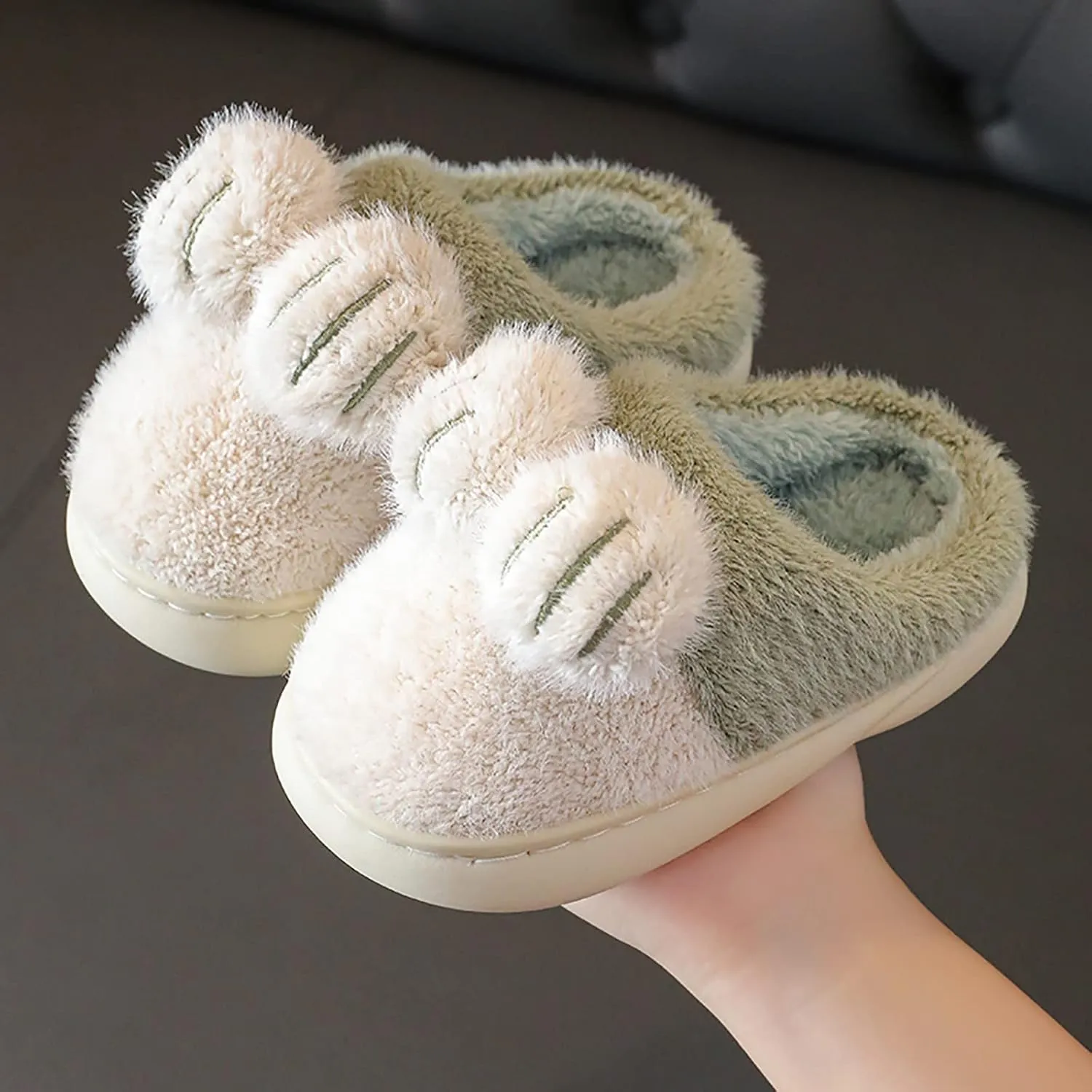 Girl's Cute House Slippers Memory Foam Indoor Slippers Comfy Fuzzy Indoor Slip On Slippers Boys Bedroom Shoes (Green, 2.5-3 Years Toddler)