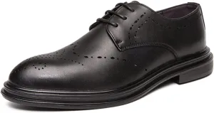 HOOENG Formal Shoes for Men Lace Up Round Burnished Toe Derby Shoes Vegan Leather Block Heel Slip Resistant Anti-Slip Low Top Non Slip Party (Color : Black, Size : 6.5)