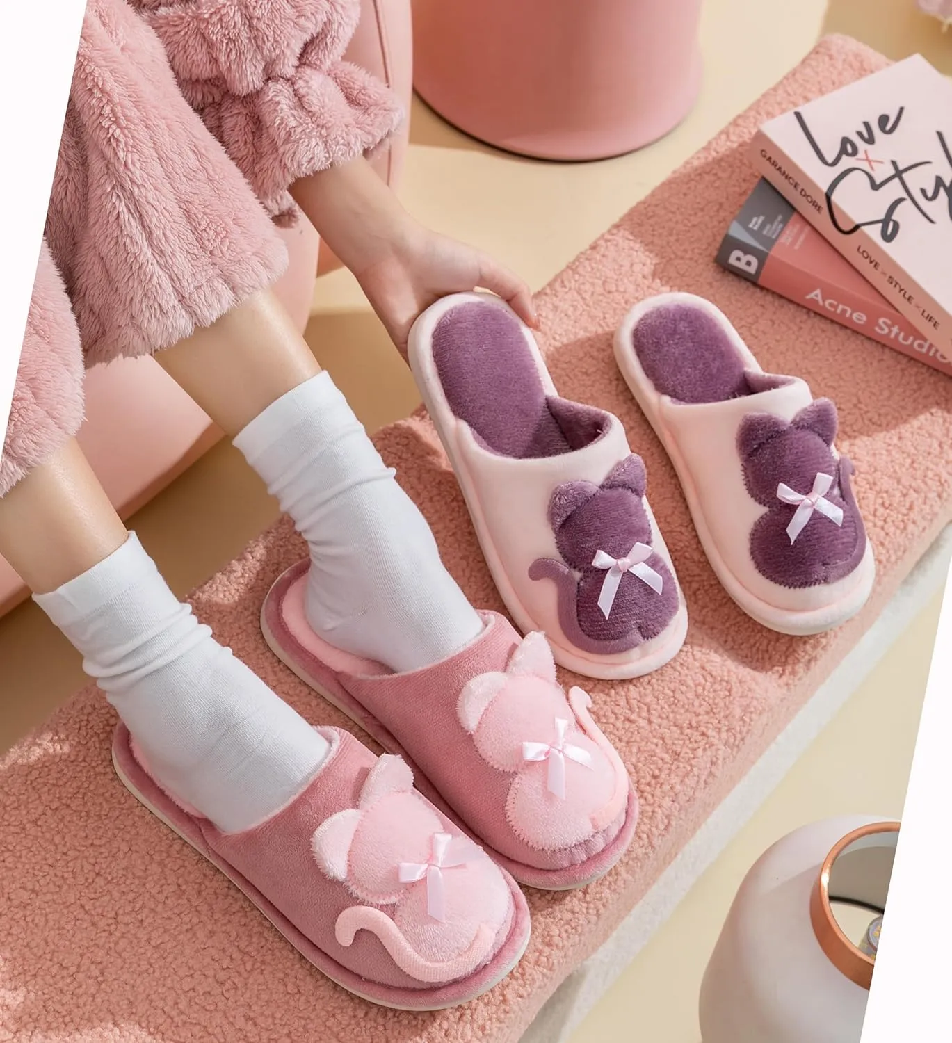 Indoor Winter Scuff Slippers for Women, Adorable Warm Slippers