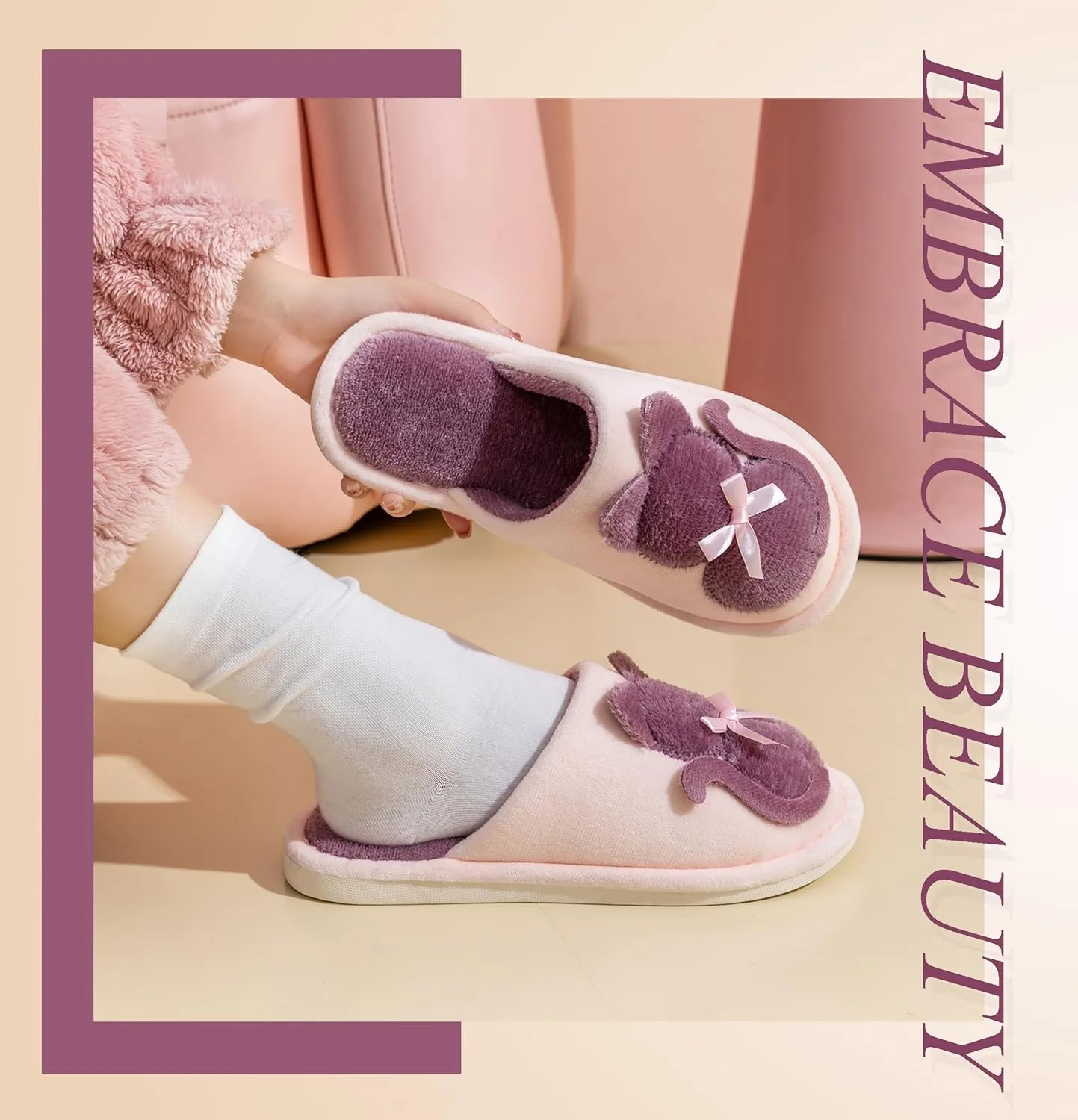 Indoor Winter Scuff Slippers for Women, Adorable Warm Slippers