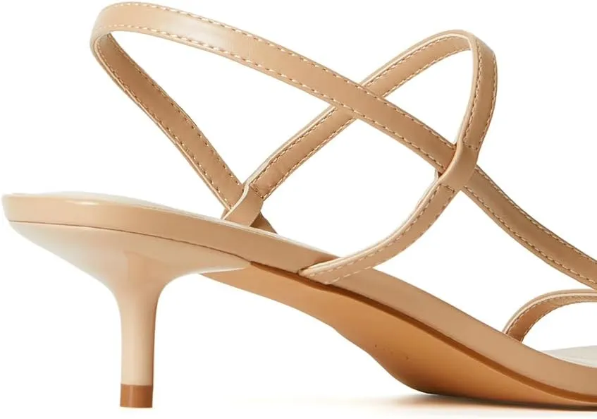 JustFab Kitten Heels for Womens Square Open Toe Slip on Heels Strappy Sandals Comfort Dress Party Shoes - NICOLE