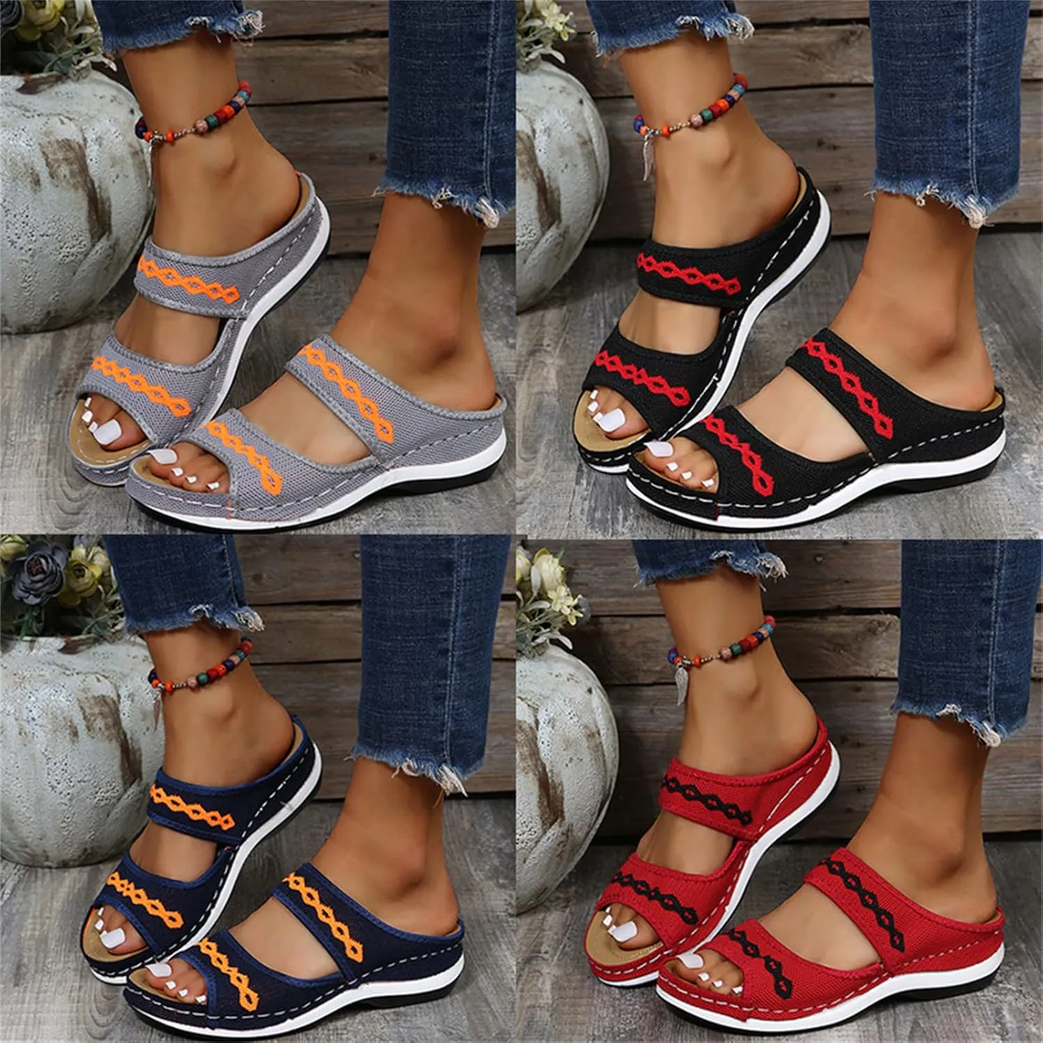 Ladmiple Comfortable Orthopedic Sandals For Women Dressy Summer Orthotic Slides Walking Flip Flops with Arch Support