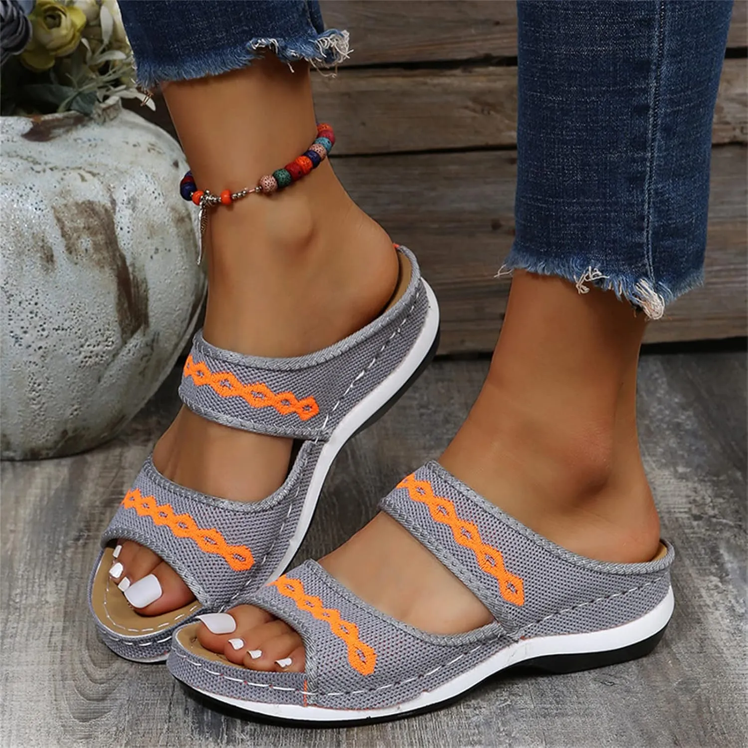 Ladmiple Comfortable Orthopedic Sandals For Women Dressy Summer Orthotic Slides Walking Flip Flops with Arch Support
