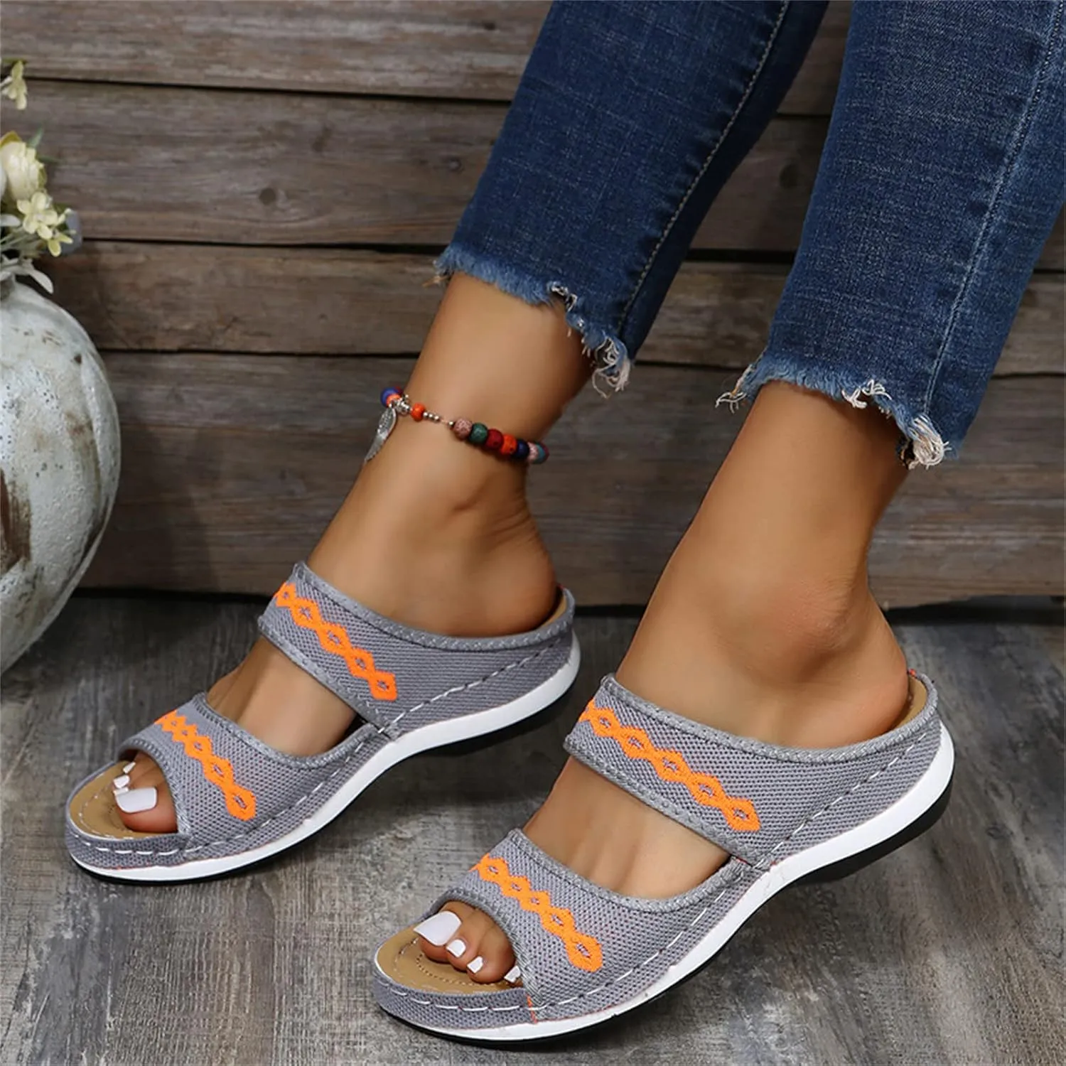 Ladmiple Comfortable Orthopedic Sandals For Women Dressy Summer Orthotic Slides Walking Flip Flops with Arch Support