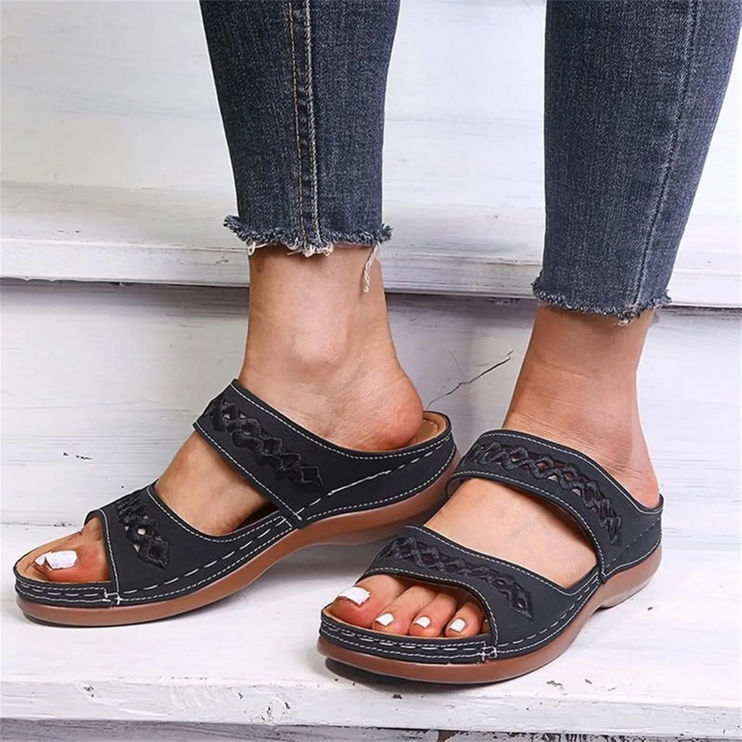 Ladmiple Orthopedic Sandals For Women Dressy Summer Comfortable Walking Flip Flops Orthotic Slides Shoes with Arch Support