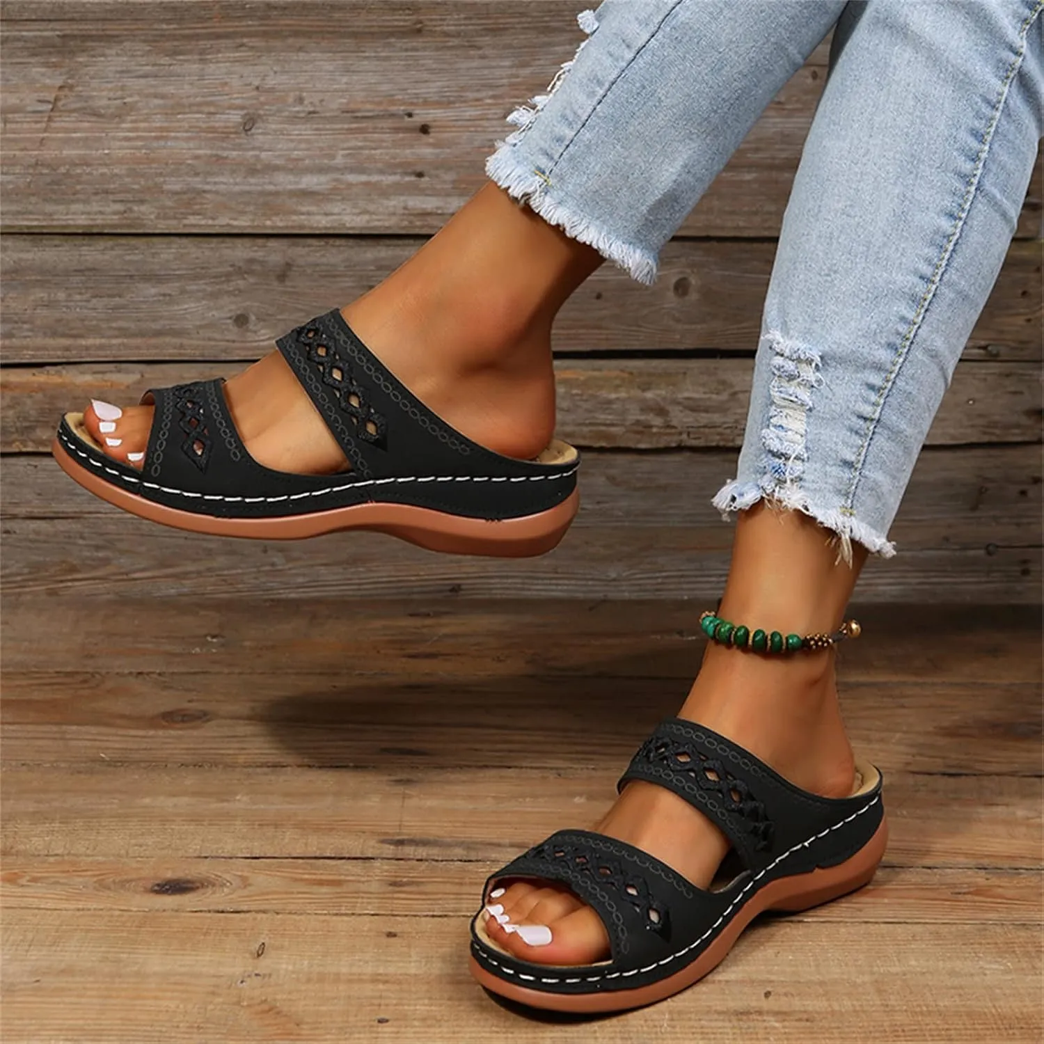 Ladmiple Orthopedic Sandals For Women Dressy Summer Comfortable Walking Flip Flops Orthotic Slides Shoes with Arch Support