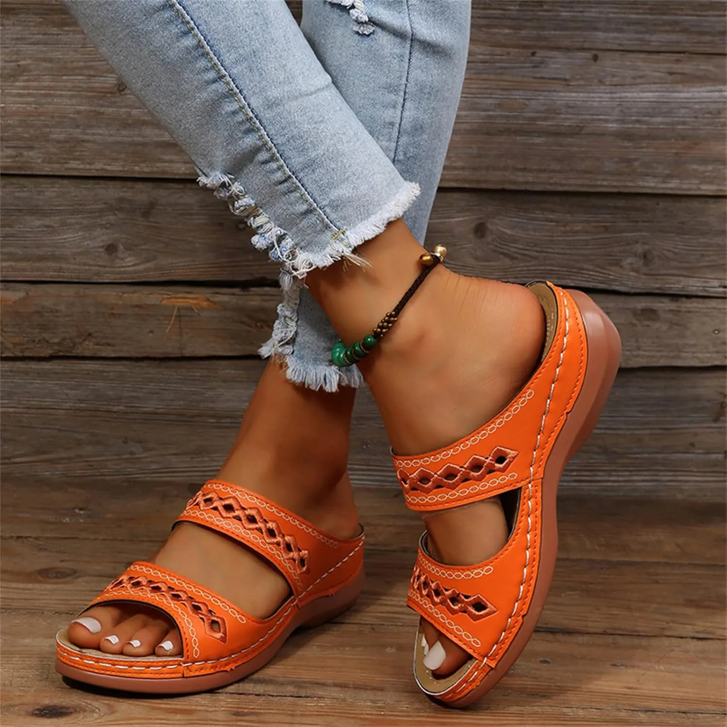 Ladmiple Orthopedic Sandals For Women Dressy Summer Comfortable Walking Flip Flops Orthotic Slides Shoes with Arch Support