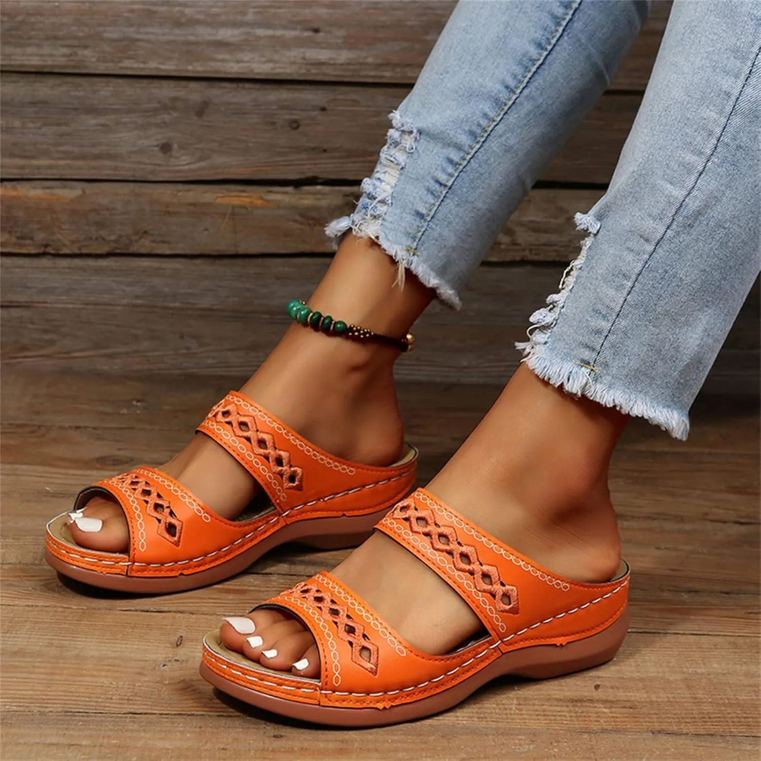 Ladmiple Orthopedic Sandals For Women Dressy Summer Comfortable Walking Flip Flops Orthotic Slides Shoes with Arch Support