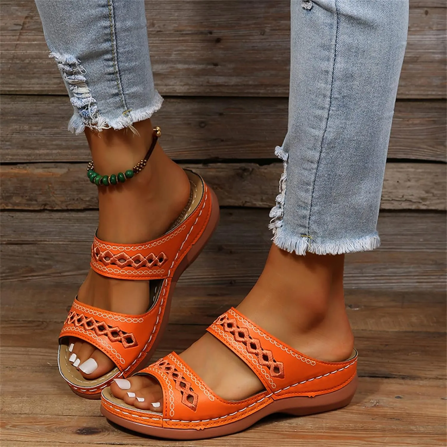 Ladmiple Orthopedic Sandals For Women Dressy Summer Comfortable Walking Flip Flops Orthotic Slides Shoes with Arch Support