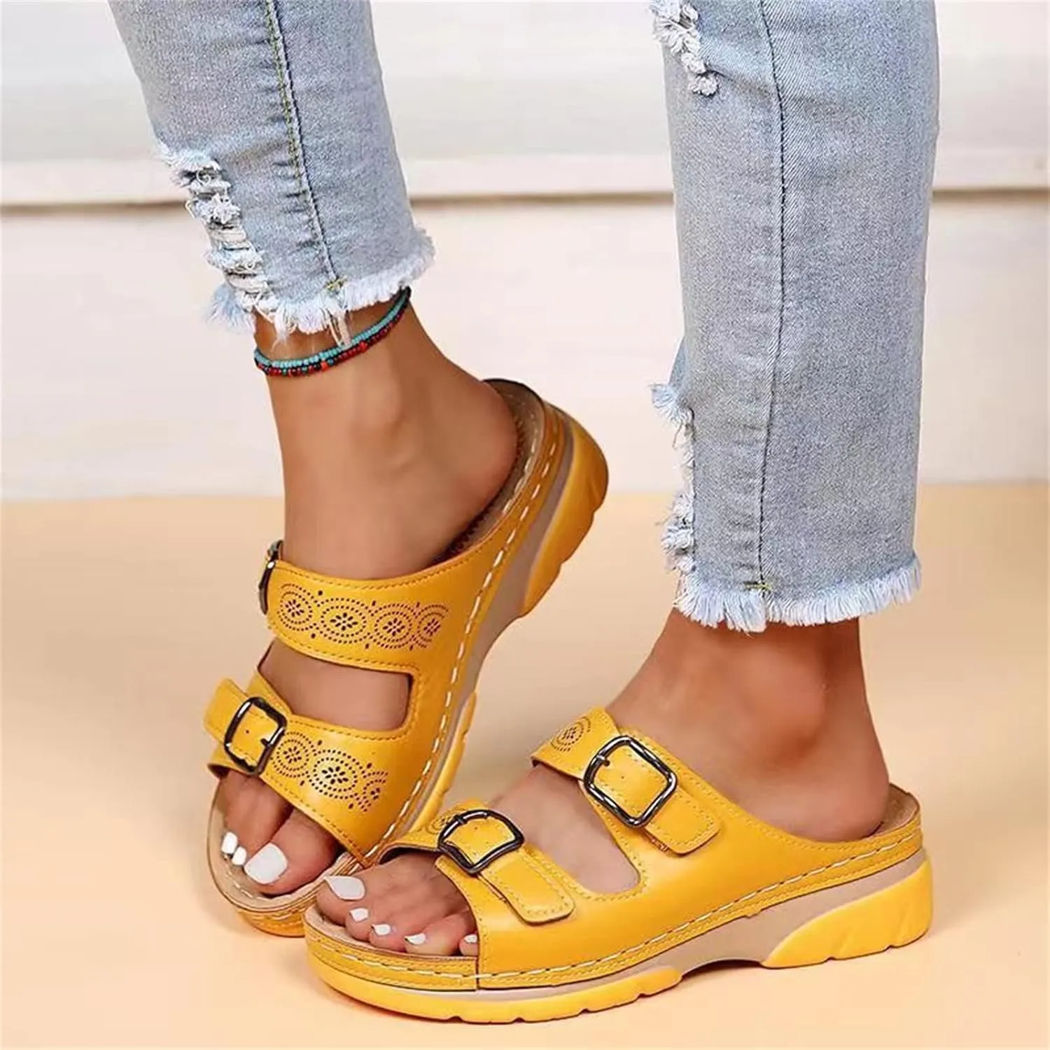 Ladmiple Sandals Women Beach Vacation Orthopedic Walking Slippers Dressy Summer Slip On Orthotic Flip Flops with Arch Support