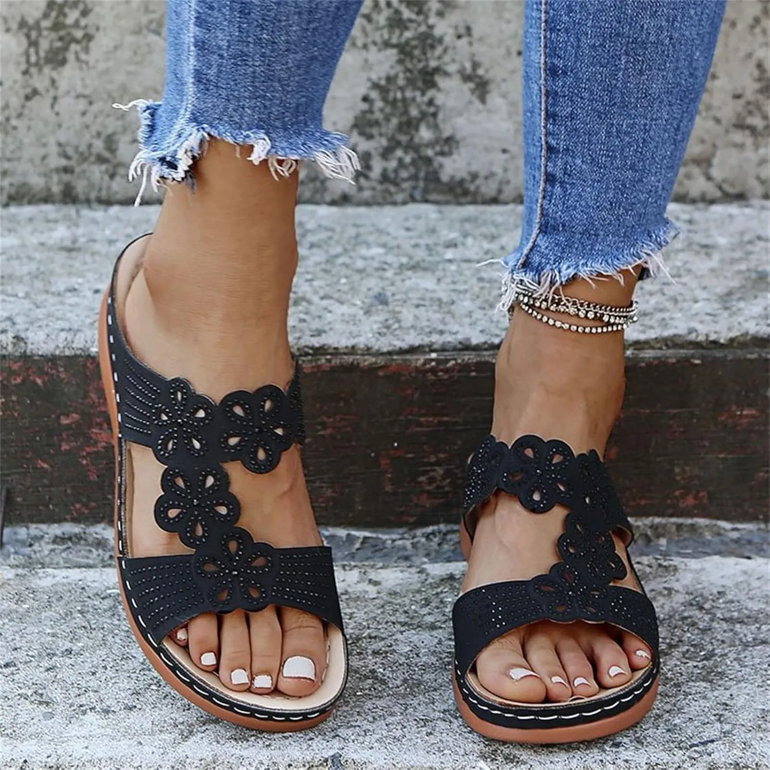 Ladmiple Sandals Women Beach Vacation Orthotic Slides Comfortable Dressy Summer Orthopedic Flip Flops with Arch Support