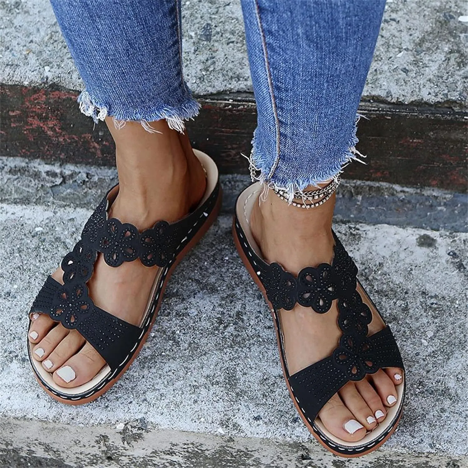 Ladmiple Sandals Women Beach Vacation Orthotic Slides Comfortable Dressy Summer Orthopedic Flip Flops with Arch Support