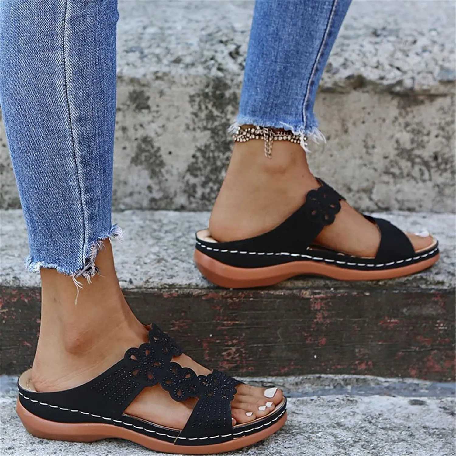 Ladmiple Sandals Women Beach Vacation Orthotic Slides Comfortable Dressy Summer Orthopedic Flip Flops with Arch Support
