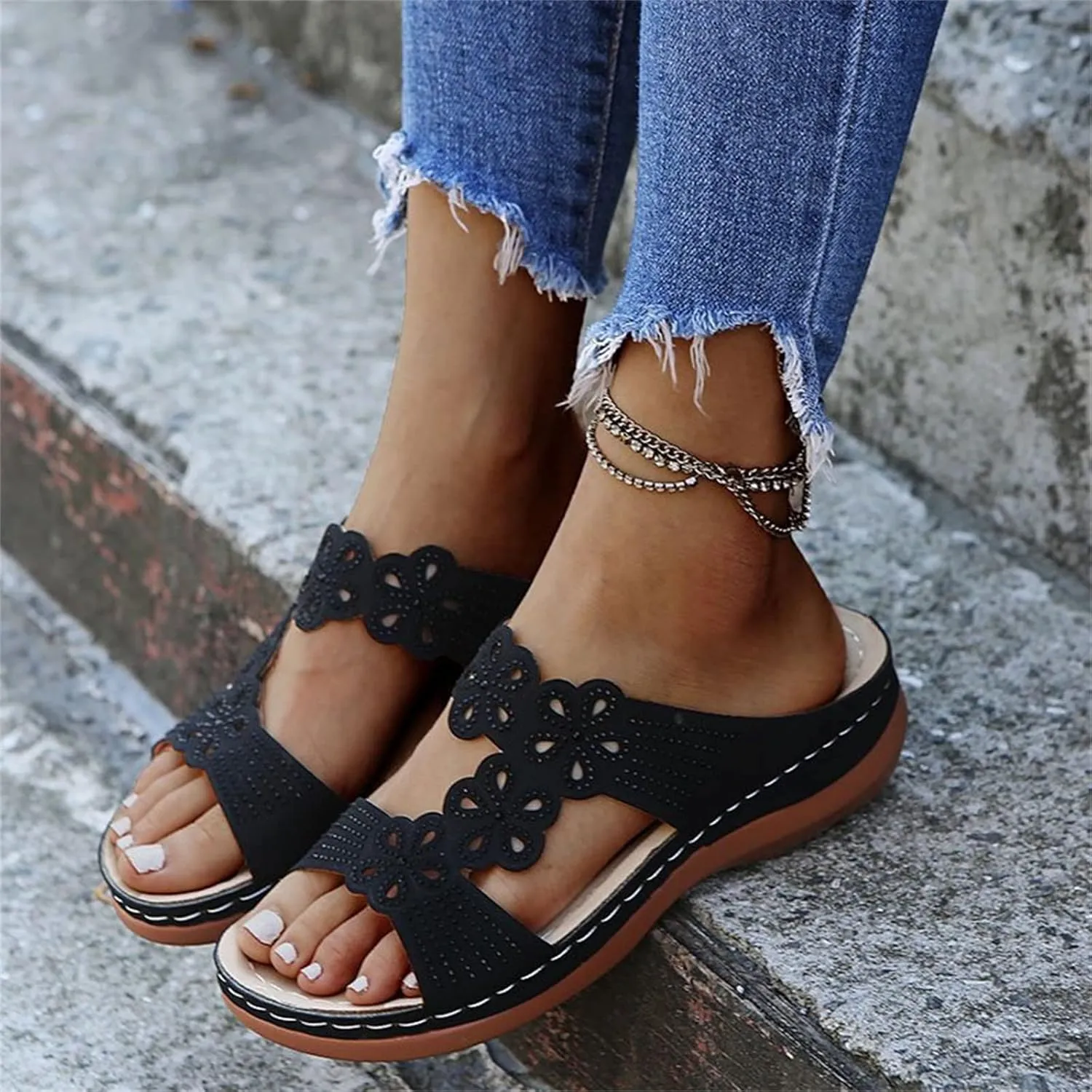 Ladmiple Sandals Women Beach Vacation Orthotic Slides Comfortable Dressy Summer Orthopedic Flip Flops with Arch Support