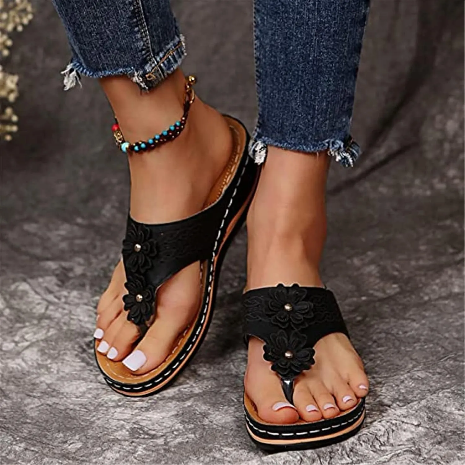 Ladmiple Sandals Women Comfortable Walking Orthotic Flips Flops Arch Support Flat feet Orthopedic Slides Plantar Fasciitis