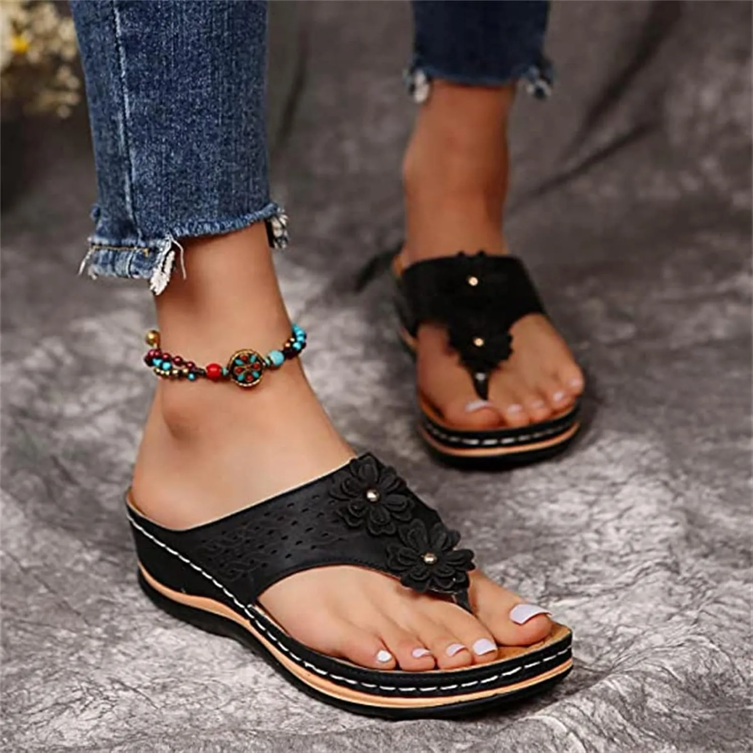 Ladmiple Sandals Women Comfortable Walking Orthotic Flips Flops Arch Support Flat feet Orthopedic Slides Plantar Fasciitis