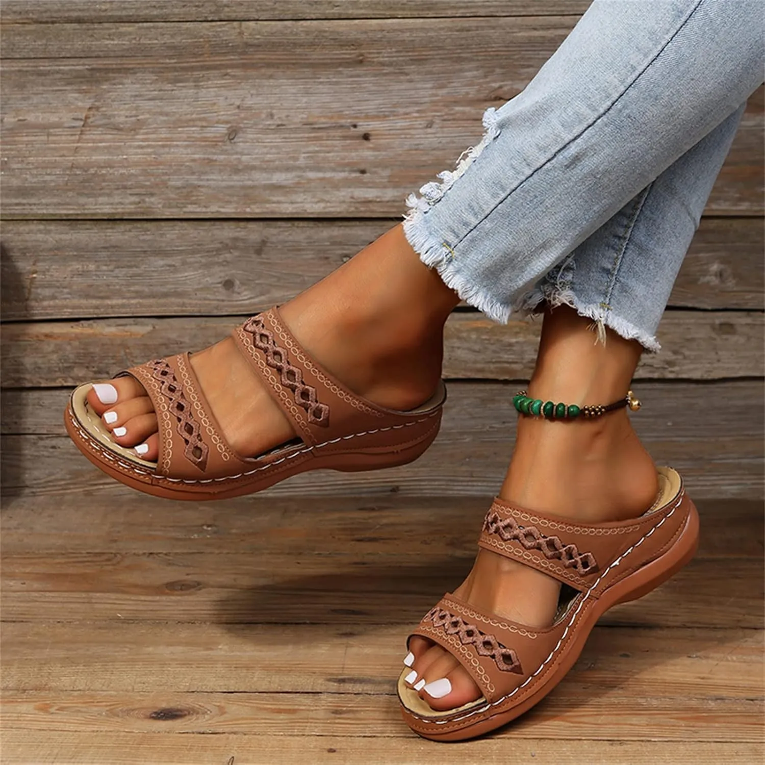 Ladmiple Sandals Women Dressy Summer Flat Cute Casual Beach Shoes Comfortable Orthopedic Slippers Orthotic Flip Flops Slides