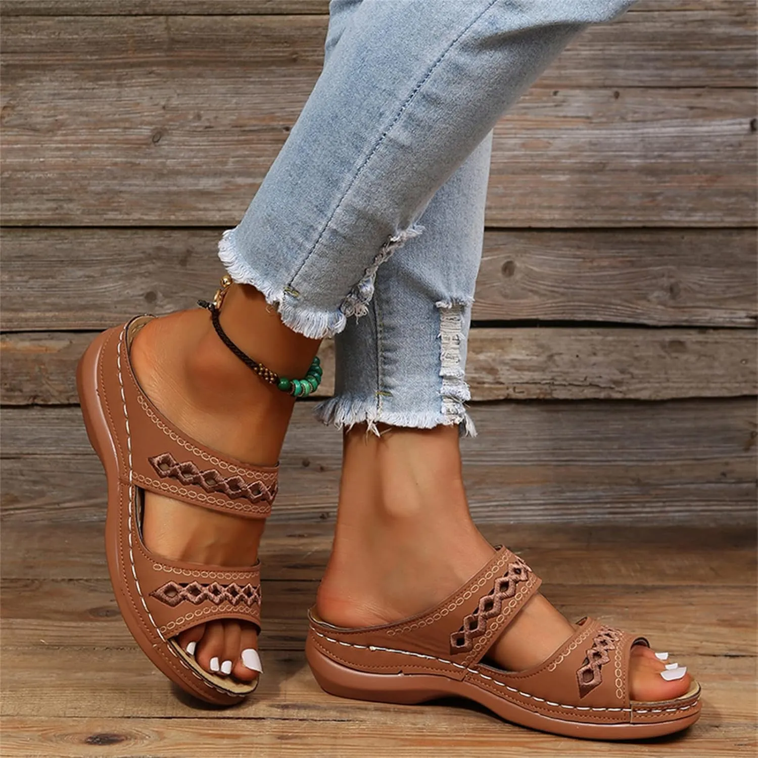 Ladmiple Sandals Women Dressy Summer Flat Cute Casual Beach Shoes Comfortable Orthopedic Slippers Orthotic Flip Flops Slides