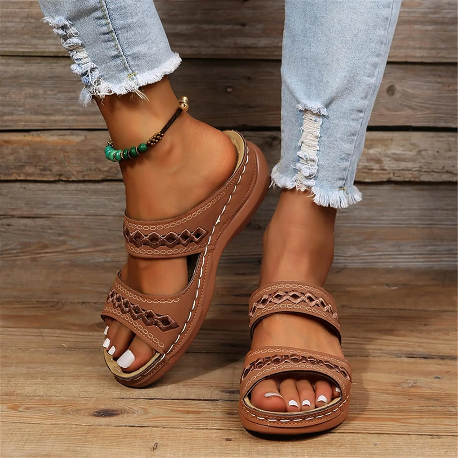 Ladmiple Sandals Women Dressy Summer Flat Cute Casual Beach Shoes Comfortable Orthopedic Slippers Orthotic Flip Flops Slides