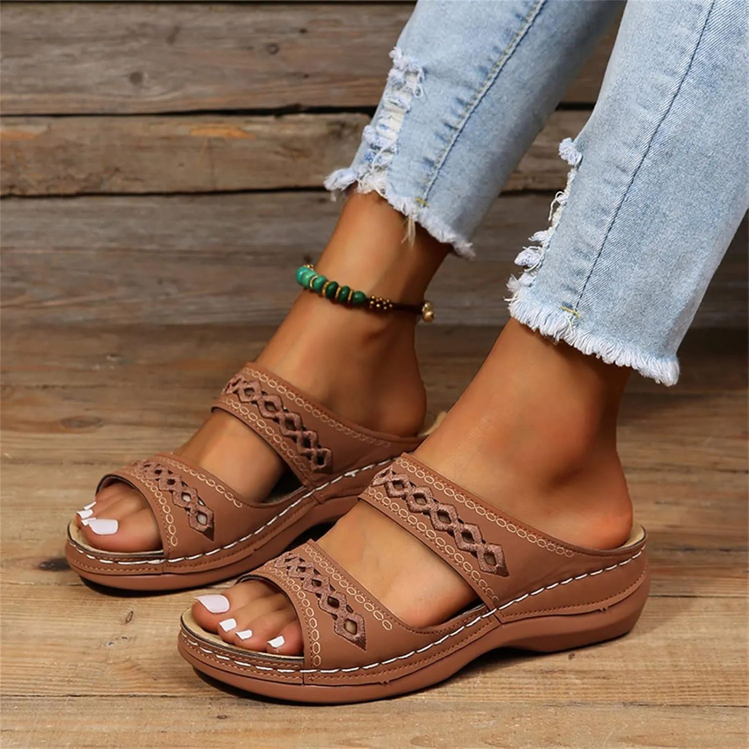 Ladmiple Sandals Women Dressy Summer Flat Cute Casual Beach Shoes Comfortable Orthopedic Slippers Orthotic Flip Flops Slides