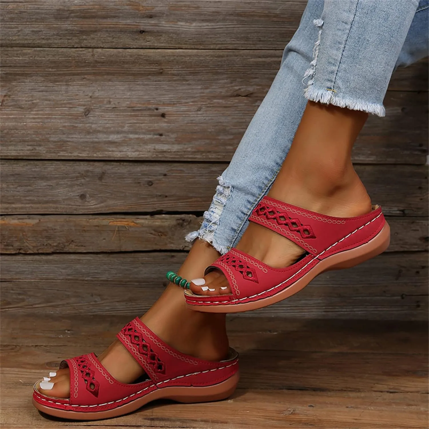 Ladmiple Sandals Women Dressy Summer Flat Cute Casual Beach Shoes Comfortable Orthopedic Slippers Slip On Orthotic Flip Flops