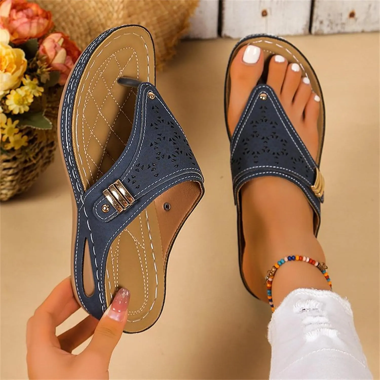 Ladmiple Sandals Women Dressy Summer Flat Cute Casual Beach Shoes Orthopedic Arch Support Thong Flip Flops Orthotic Slides