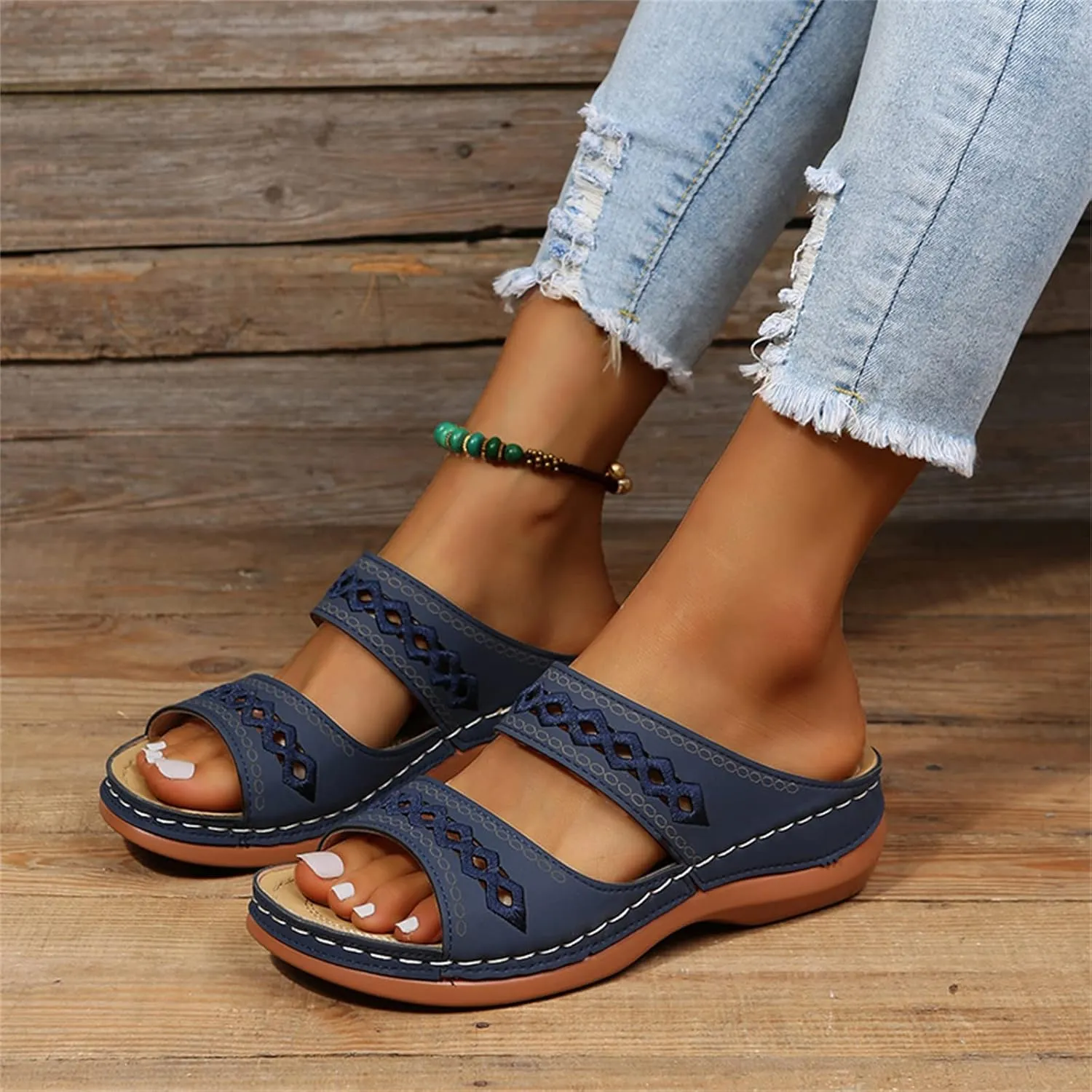 Ladmiple Sandals Women Dressy Summer Flat Island Cute Casual Beach Shoes Orthotic Flips Flops Arch Support Orthopedic Slides