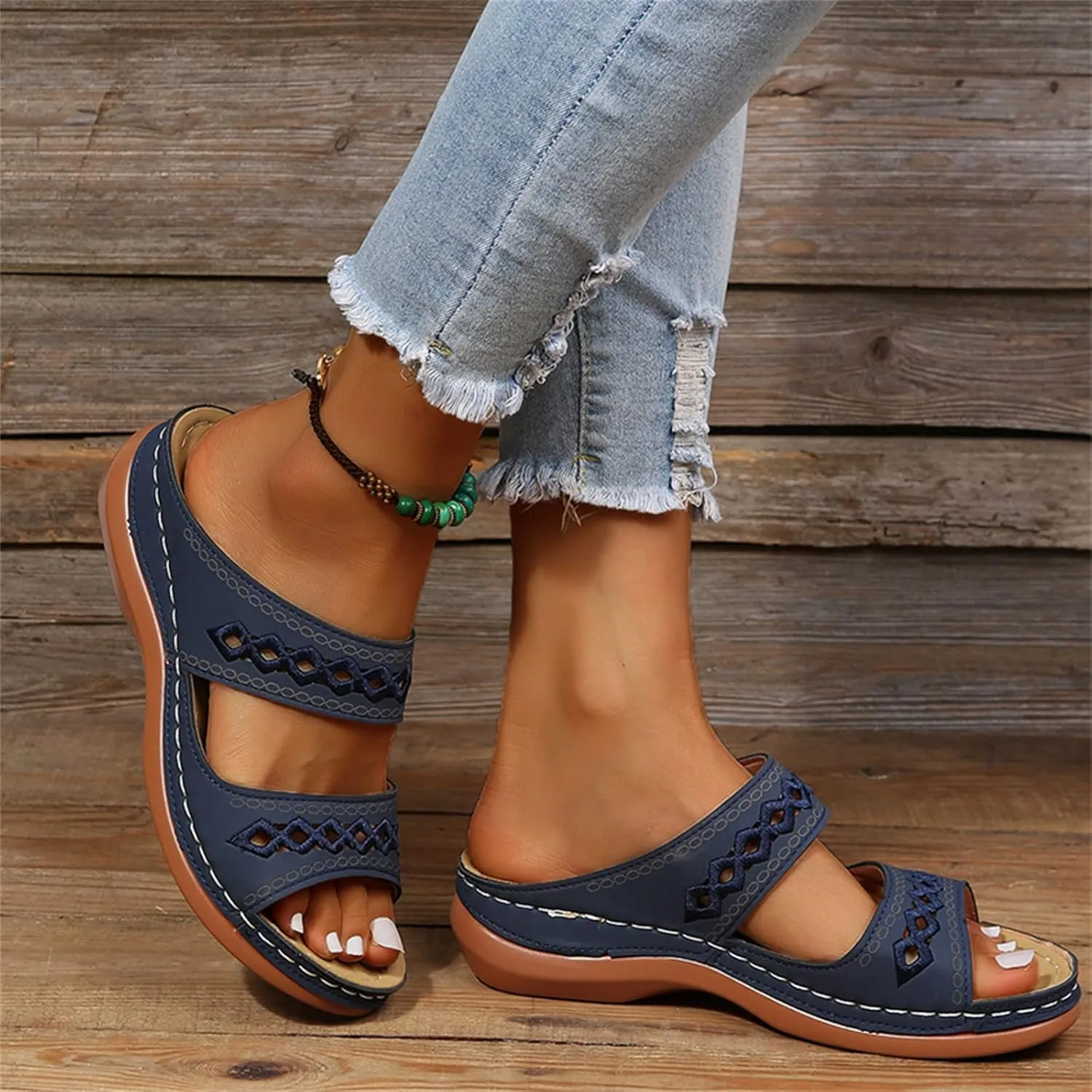 Ladmiple Sandals Women Dressy Summer Flat Island Cute Casual Beach Shoes Orthotic Flips Flops Arch Support Orthopedic Slides